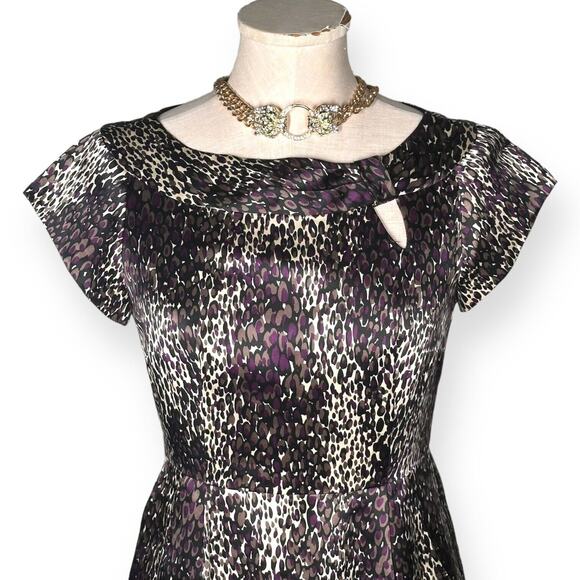 NANETTE LEPORE 100% Silk Cheetah Print Sheath Cocktail Dress Pencil Cap Sleeve 2 - Picture 2 of 13
